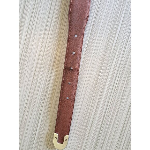 Brown Genuine Leather Western Belt Unisex Silver Engraved Buckle & Tips Size 38 - Picture 6 of 9